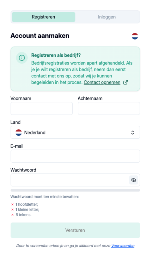 Maak account aan 1